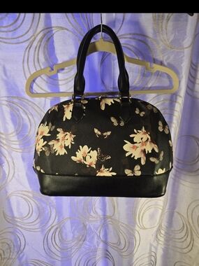 Black Floral Dome Satchel Handbag